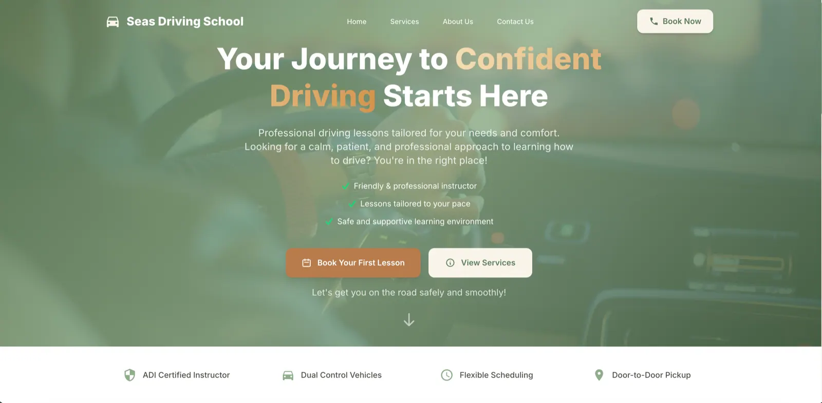 Seas Driving School website on desktop